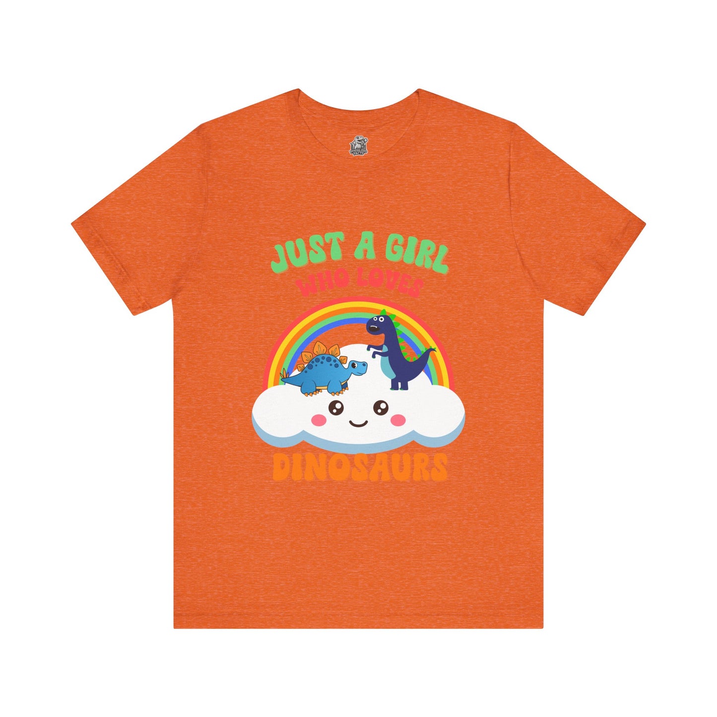 Just a Girl Who Loves Dinosaurs Unisex T-Shirt – Adorable Rainbow, Kawaii Cloud, and Fun Cartoon Dino Design