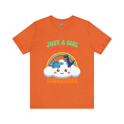 Just a Girl Who Loves Dinosaurs Unisex T-Shirt – Adorable Rainbow, Kawaii Cloud, and Fun Cartoon Dino Design