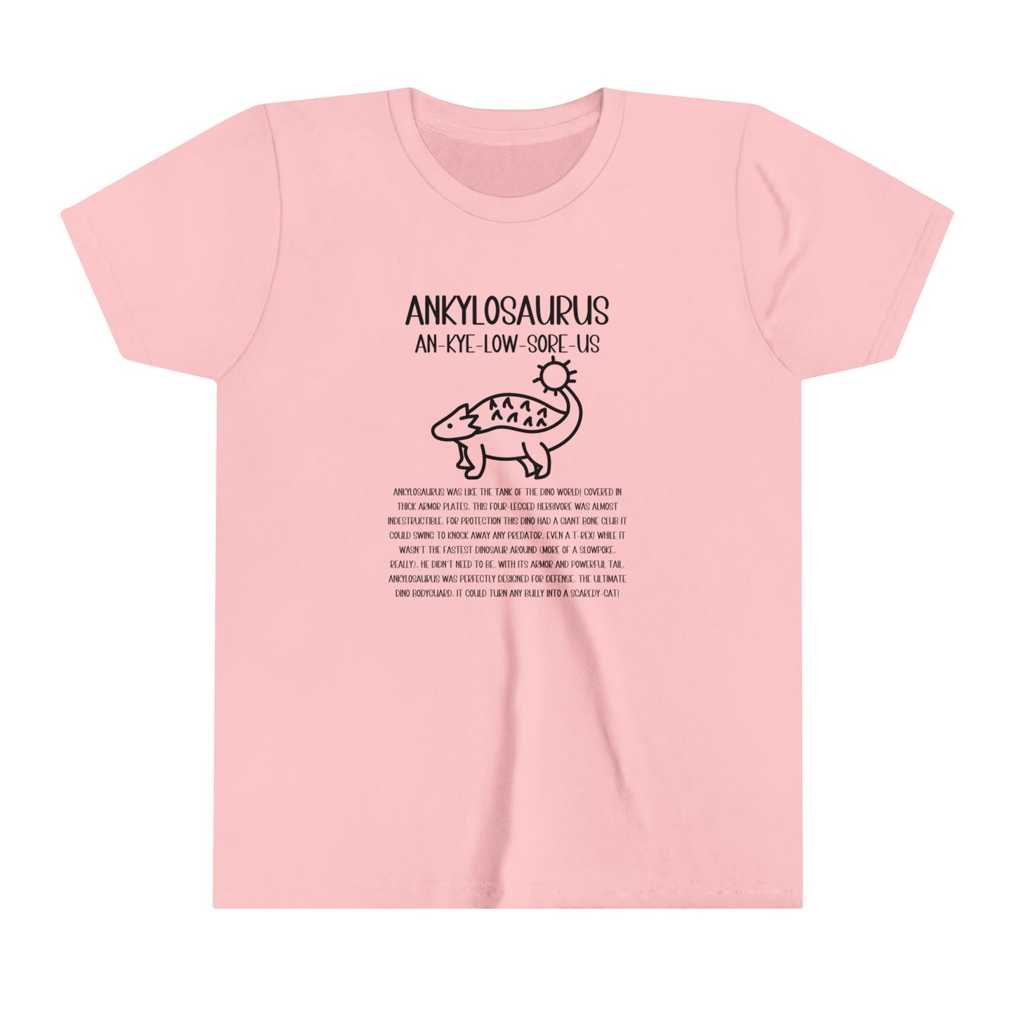 Youth Cute Ankylosaurus T-Shirt with Detailed Black Graphics - Unisex Jersey Short Sleeve Tee Super Comfy Dino T-Shirt Gift