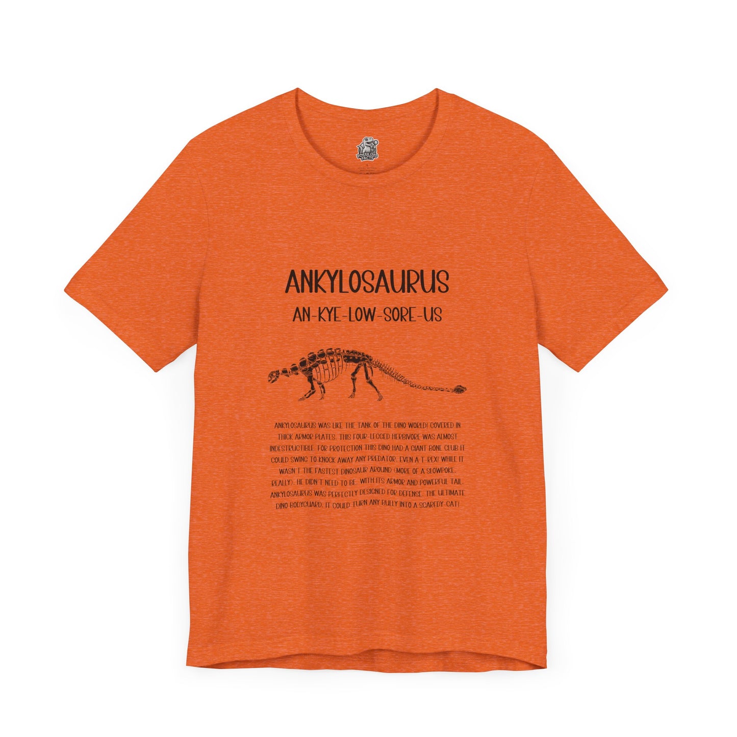 Fossil Ankylosaurus Detailed with Black Graphics - Unisex Jersey Short Sleeve Tee Super Comfy Dino T-Shirt Gift