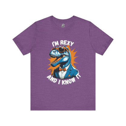 Suave Rex – I’m Rexy and I Know It Unisex T-Shirt with Stylish T-Rex in Shades & Suit