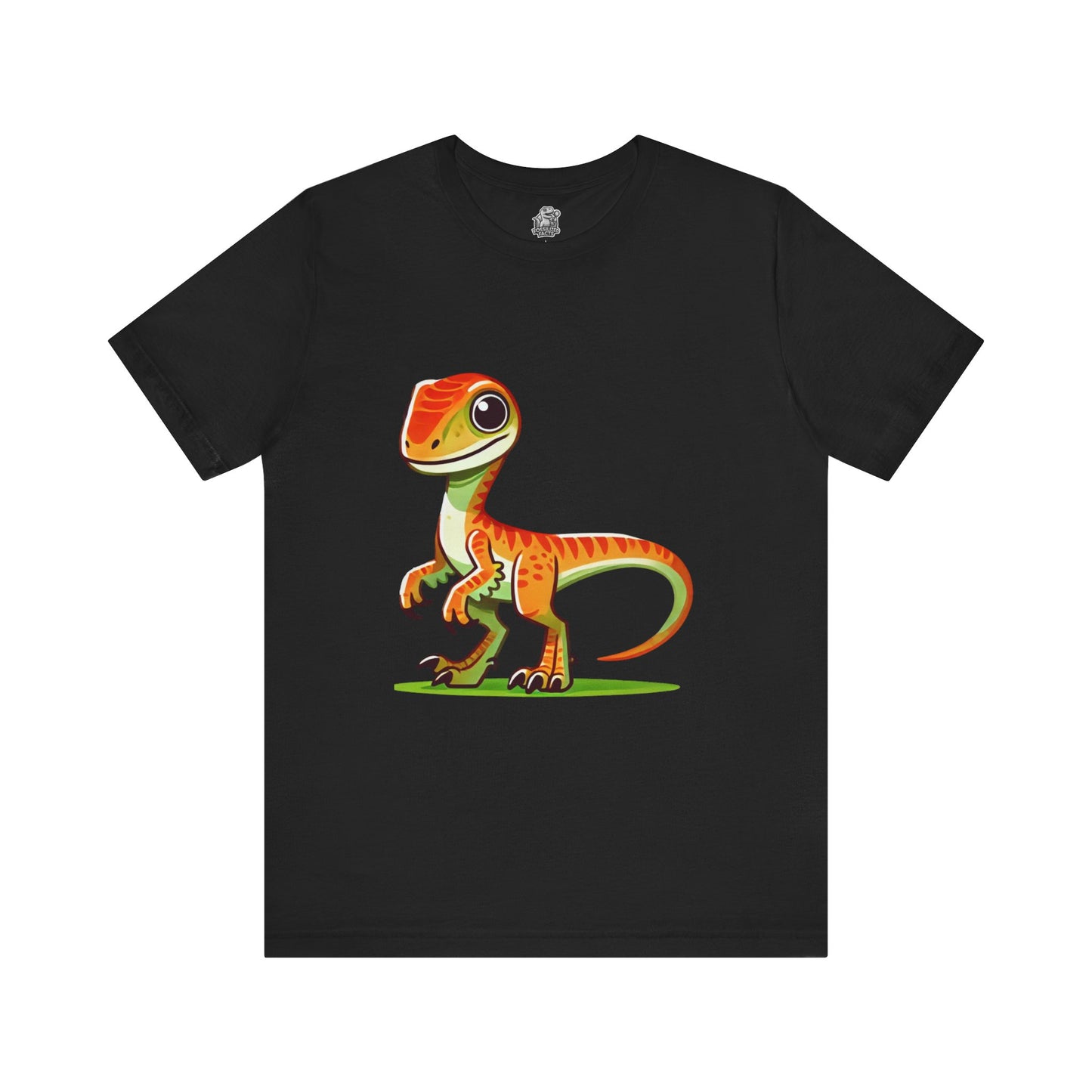 Bright & Bold Velociraptor Tee – Adorable Dino Fun in Orange & Green! 🦖🍊🌿 - Unisex Jersey Short Sleeve Tee Super Comfy Dino T-Shirt Gift