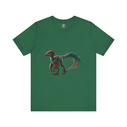 Stunning Feathered Velociraptor Tee – Bold Jungle Colors & Fierce Dino Style! 🦖🍂🌌 - Unisex Jersey Short Sleeve Tee Super Comfy Dino T-Shirt Gift