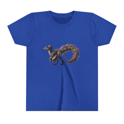 Youth Fierce & Fabulous Velociraptor Tee – Bold Stripes & a Pop of Purple! 🦖💜🌌 - Unisex Jersey Short Sleeve Tee Super Comfy Dino T-Shirt Gift