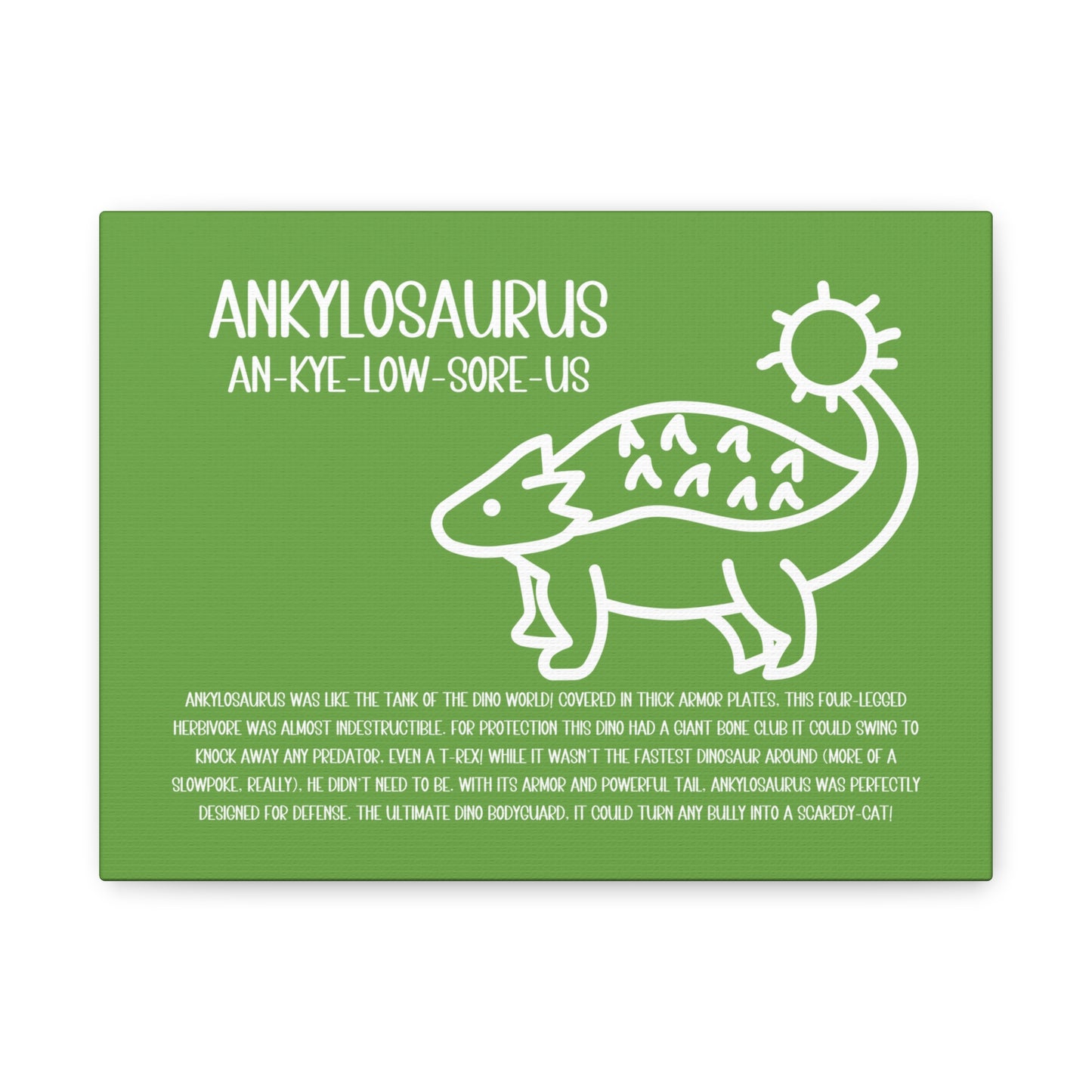 Cute Ankylosaurus Horizontal Matte Canvas Green, Stretched, 1.25" Amazing Gift for the Dino Lover in your life