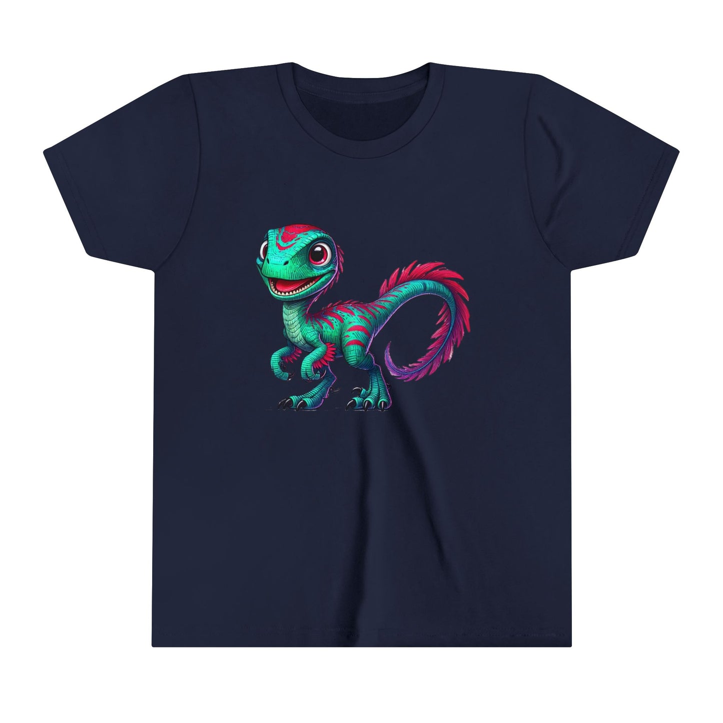 Youth Bright & Bold Velociraptor Tee – Stand Out with Dino Style! 🦖💜💚 - Unisex Jersey Short Sleeve Tee Super Comfy Dino T-Shirt Gift