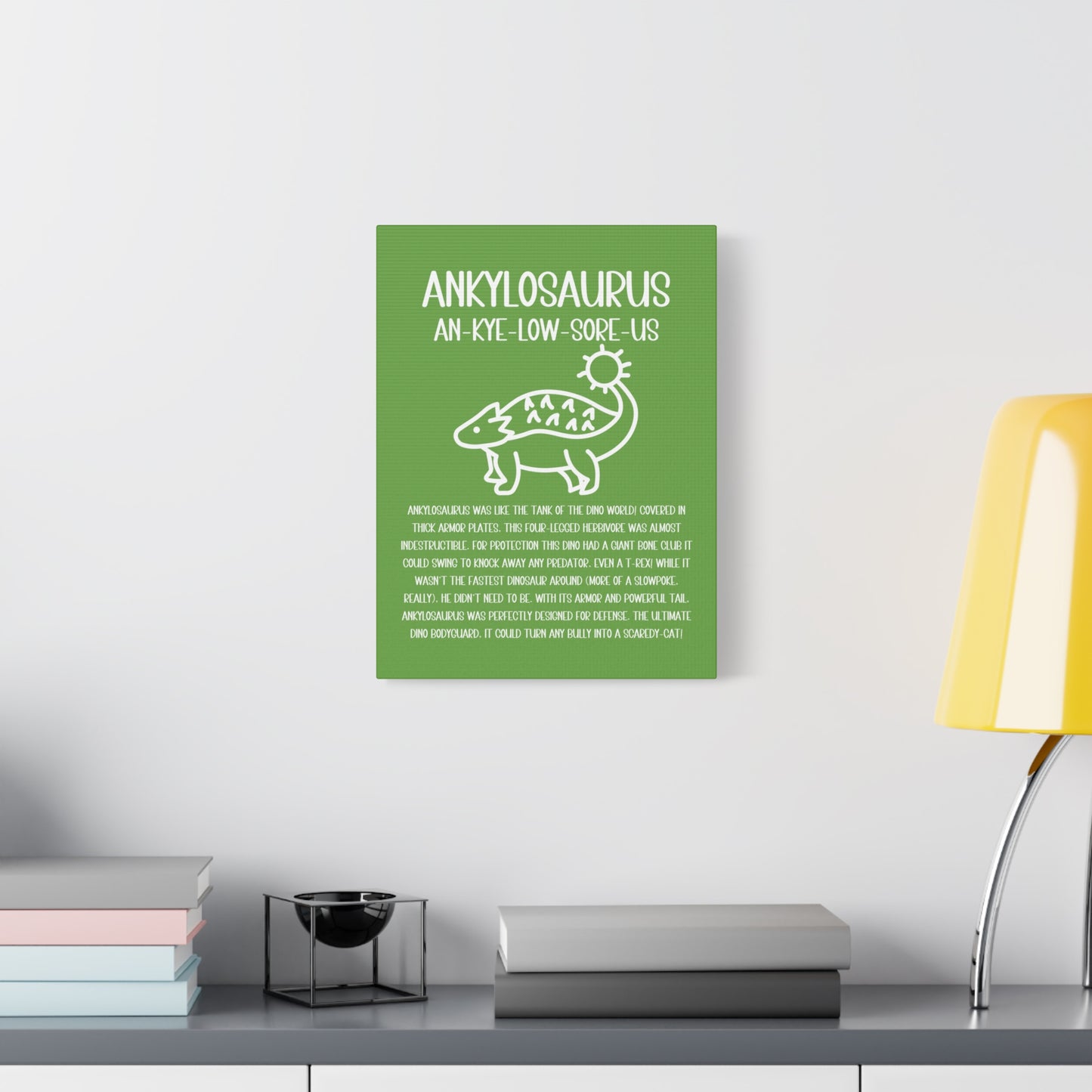 Cute Ankylosaurus Vertical Matte Canvas Green, Stretched, 1.25" Amazing Gift for the Dino Lover in your life