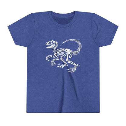 Youth Classic Velociraptor Skeleton Tee – Bold Fossil Design for Dino Fans! 🦖🦴⚒️ Unisex Jersey Short Sleeve Tee Super Comfy Dino T-Shirt Gift