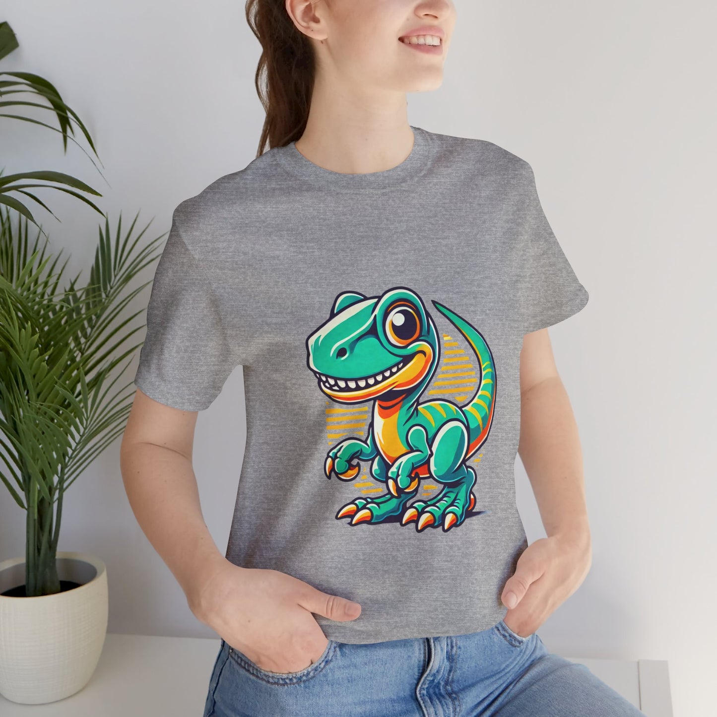 Retro Sunrise Velociraptor- Unisex Jersey Short Sleeve Tee Super Comfy Dino T-Shirt Gift