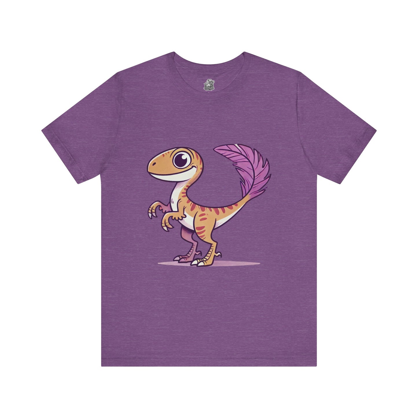 Friendly Feathered Velociraptor Tee – Cute Dino Style with a Splash of Color! 🦖💜🍃 – A Wild Splash of Style and Prehistoric Flair! 🦖💜🌿 - Unisex Jersey Short Sleeve Tee Super Comfy Dino T-Shirt Gift