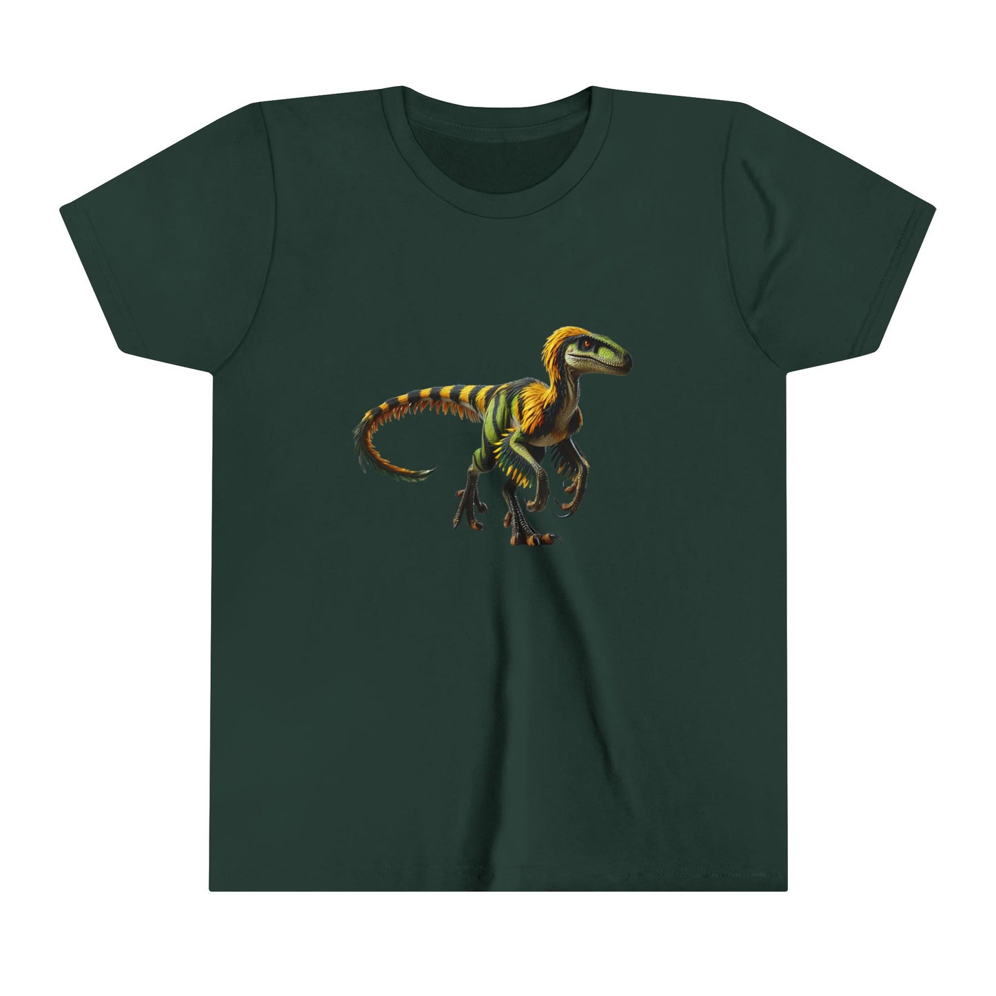 Youth Vibrant Jungle Velociraptor Tee – Bold Green & Yellow Dino Style! 🦖🌿🔥 - Unisex Jersey Short Sleeve Tee Super Comfy Dino T-Shirt Gift