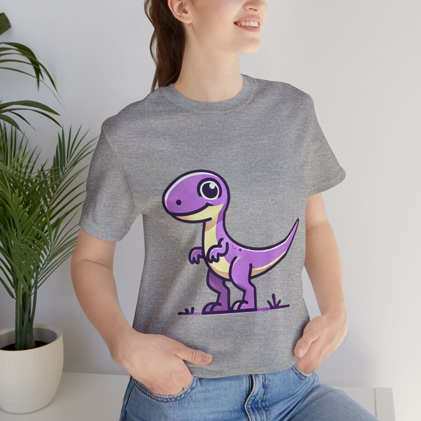 Cute Purple Cartoon Velociraptor - Unisex Jersey Short Sleeve Tee Super Comfy Dino T-Shirt Gift