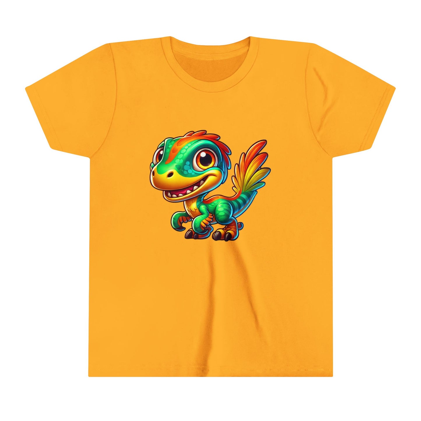 Youth Adorable Green & Orange Velociraptor for Dino-Loving Kids! - Unisex Jersey Short Sleeve Tee Super Comfy Dino T-Shirt Gift