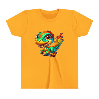 Youth Adorable Green & Orange Velociraptor for Dino-Loving Kids! - Unisex Jersey Short Sleeve Tee Super Comfy Dino T-Shirt Gift