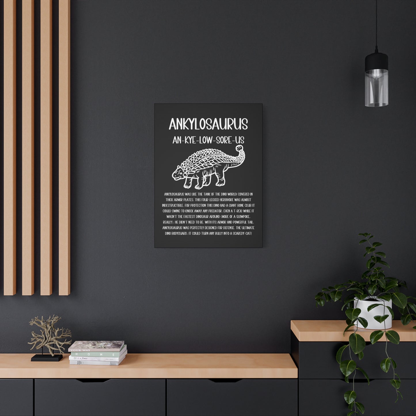 Outlined Ankylosaurus Vertical Matte Canvas Black, Stretched, 1.25" Amazing Gift for the Dino Lover in your life