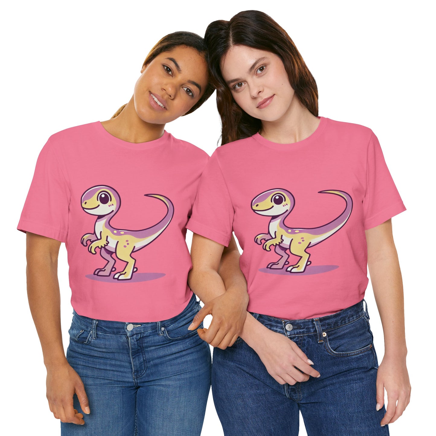 Lavender & Yellow Cartoon Velociraptor - Unisex Jersey Short Sleeve Tee Super Comfy Dino T-Shirt Gift