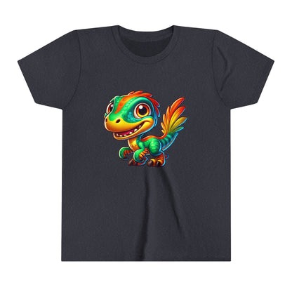 Youth Adorable Green & Orange Velociraptor for Dino-Loving Kids! - Unisex Jersey Short Sleeve Tee Super Comfy Dino T-Shirt Gift