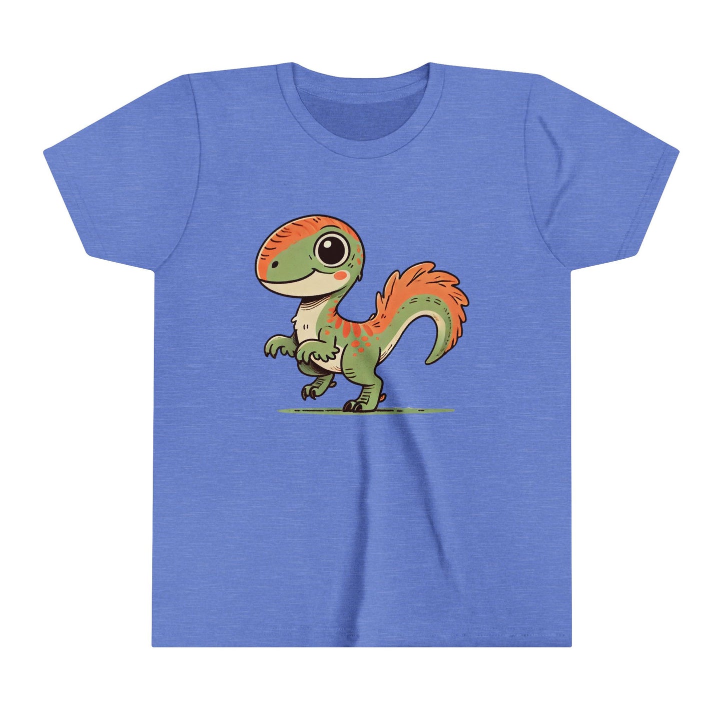 Youth Charming Green & Orange Velociraptor Tee – Dino Delight for All Ages! 🦖🍃🧡 - Unisex Jersey Short Sleeve Tee Super Comfy Dino T-Shirt Gift