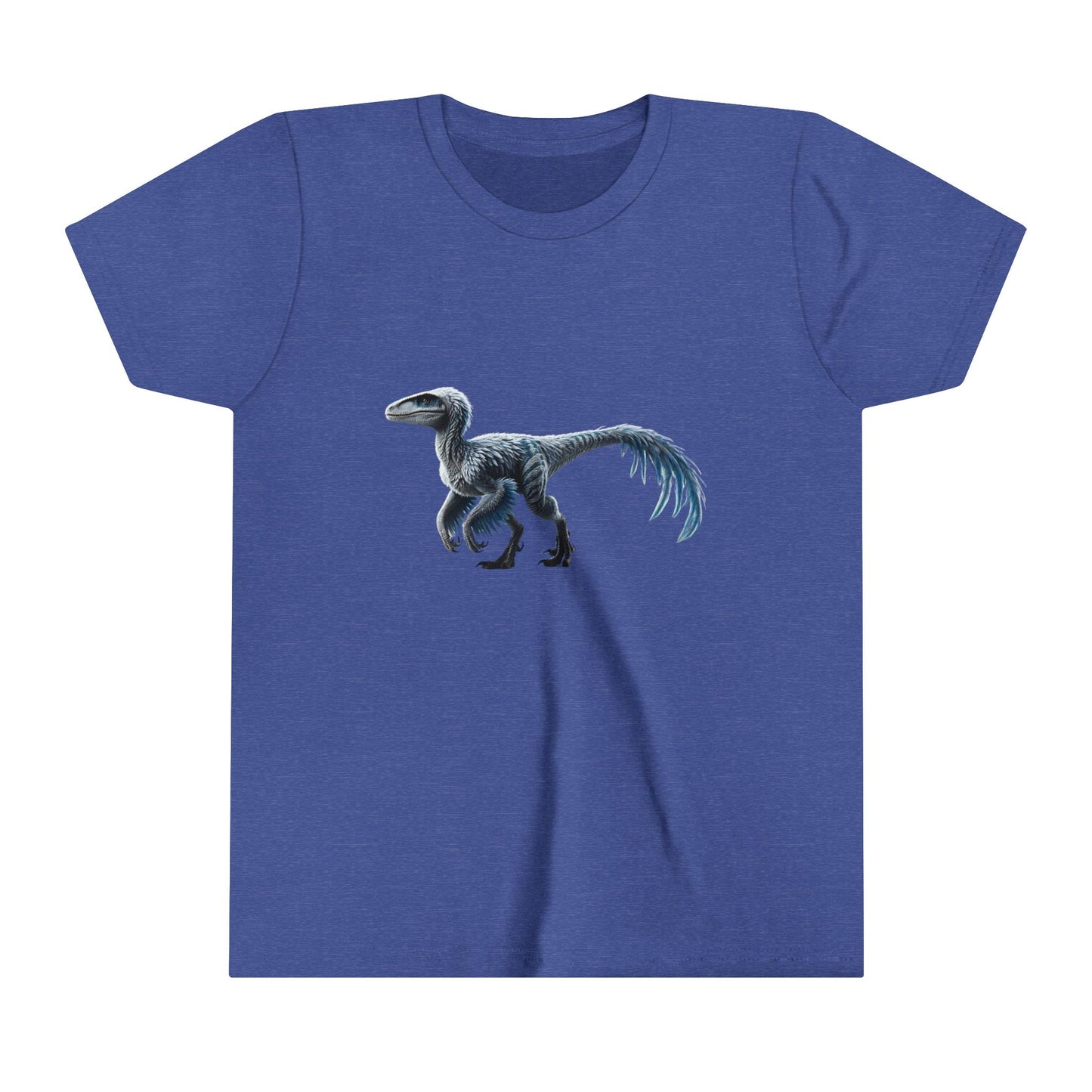 Youth Icy Blue Feathered Velociraptor Tee – Fierce Style in Cool Tones! 🦖❄️🌌 - Unisex Jersey Short Sleeve Tee Super Comfy Dino T-Shirt Gift