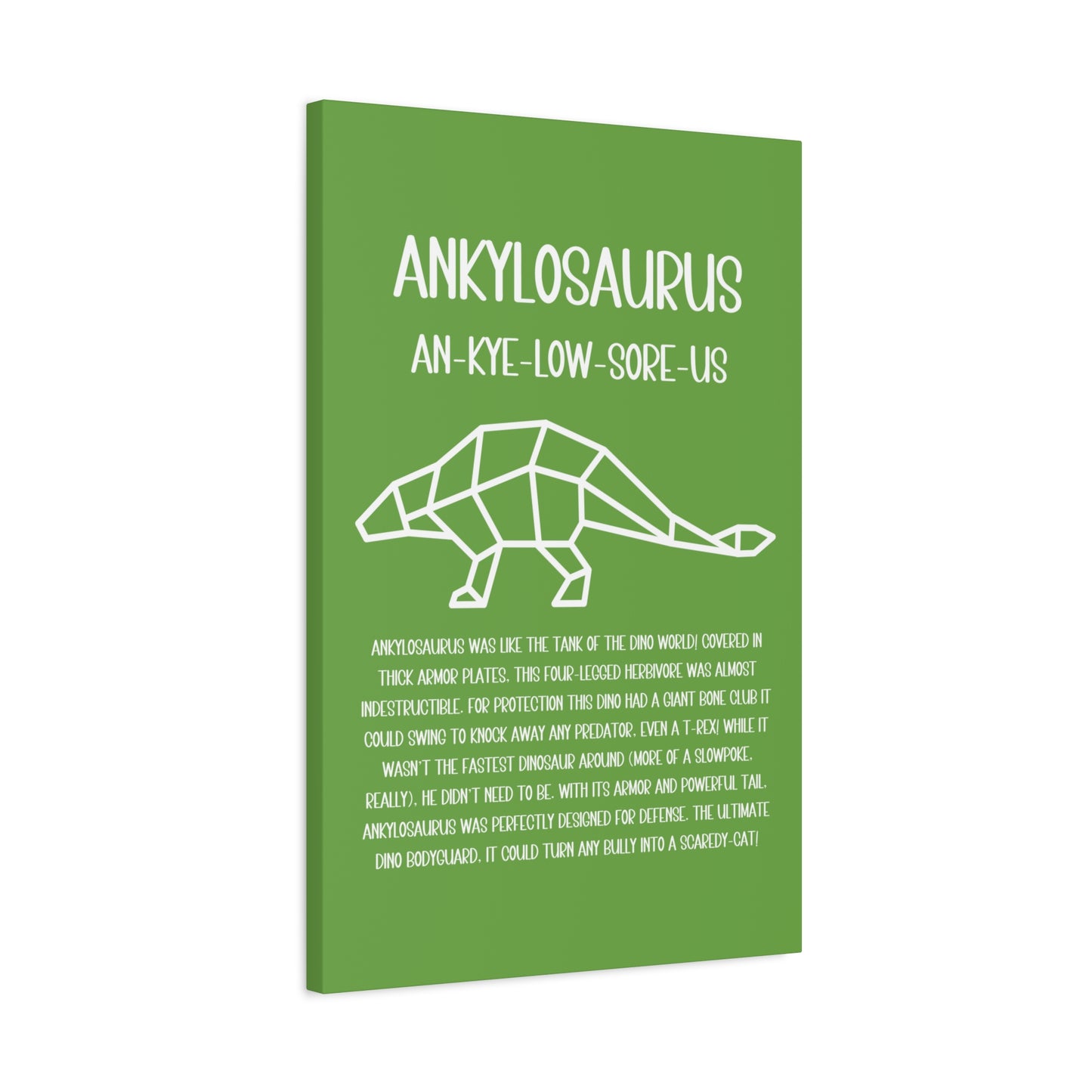 Polygon Outlined Ankylosaurus Vertical Matte Canvas Green, Stretched, 1.25" Amazing Gift for the Dino Lover in your life