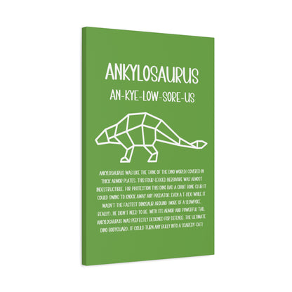 Polygon Outlined Ankylosaurus Vertical Matte Canvas Green, Stretched, 1.25" Amazing Gift for the Dino Lover in your life