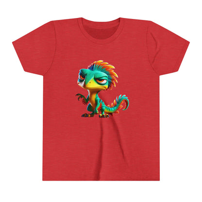 Youth Colorful & Feisty Velociraptor  – Unleash the Attitude!- Unisex Jersey Short Sleeve Tee Super Comfy Dino T-Shirt Gift