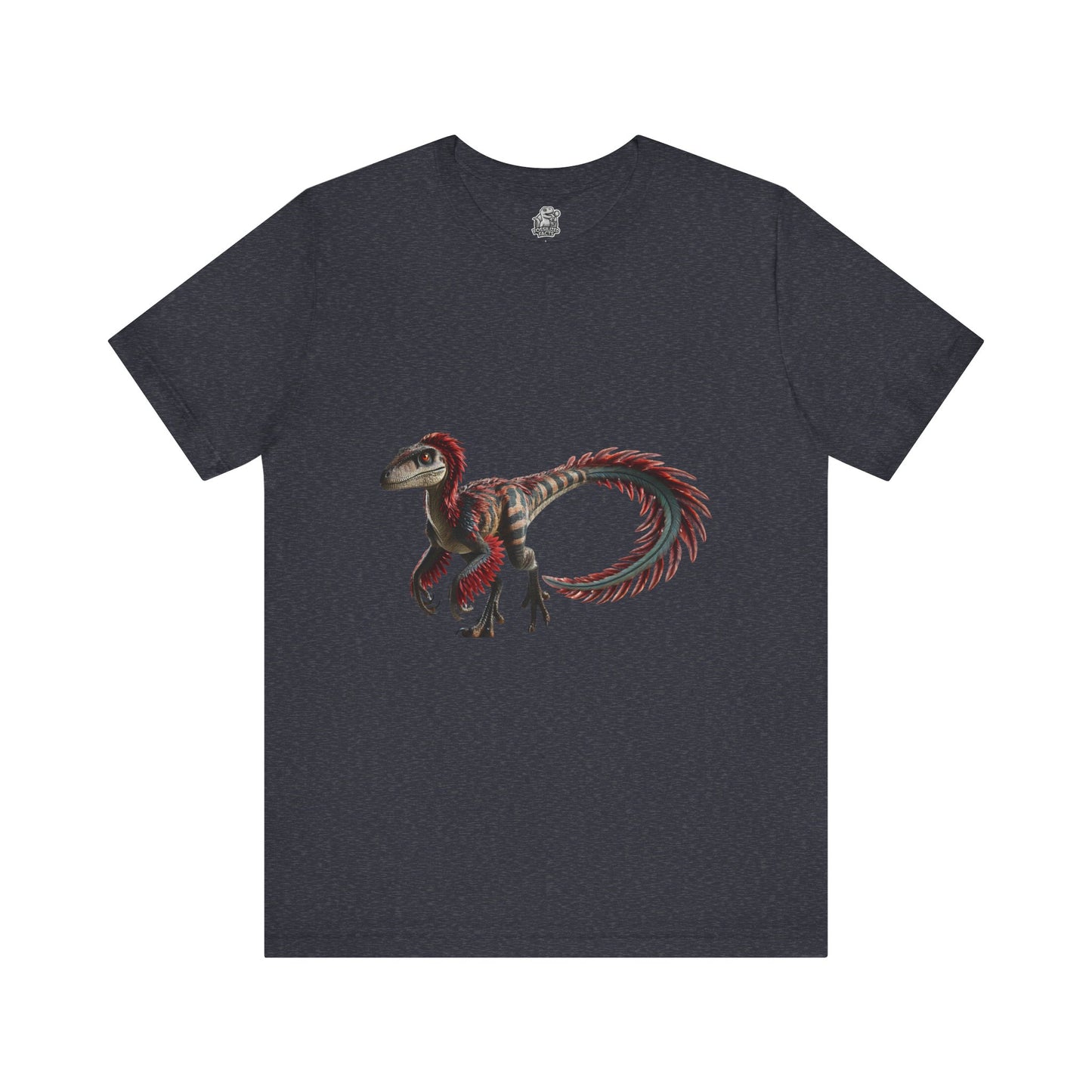 Fierce & Fiery Feathered Velociraptor Tee – Unleash Bold Dino Energy! 🦖🔥🌺 - Unisex Jersey Short Sleeve Tee Super Comfy Dino T-Shirt Gift