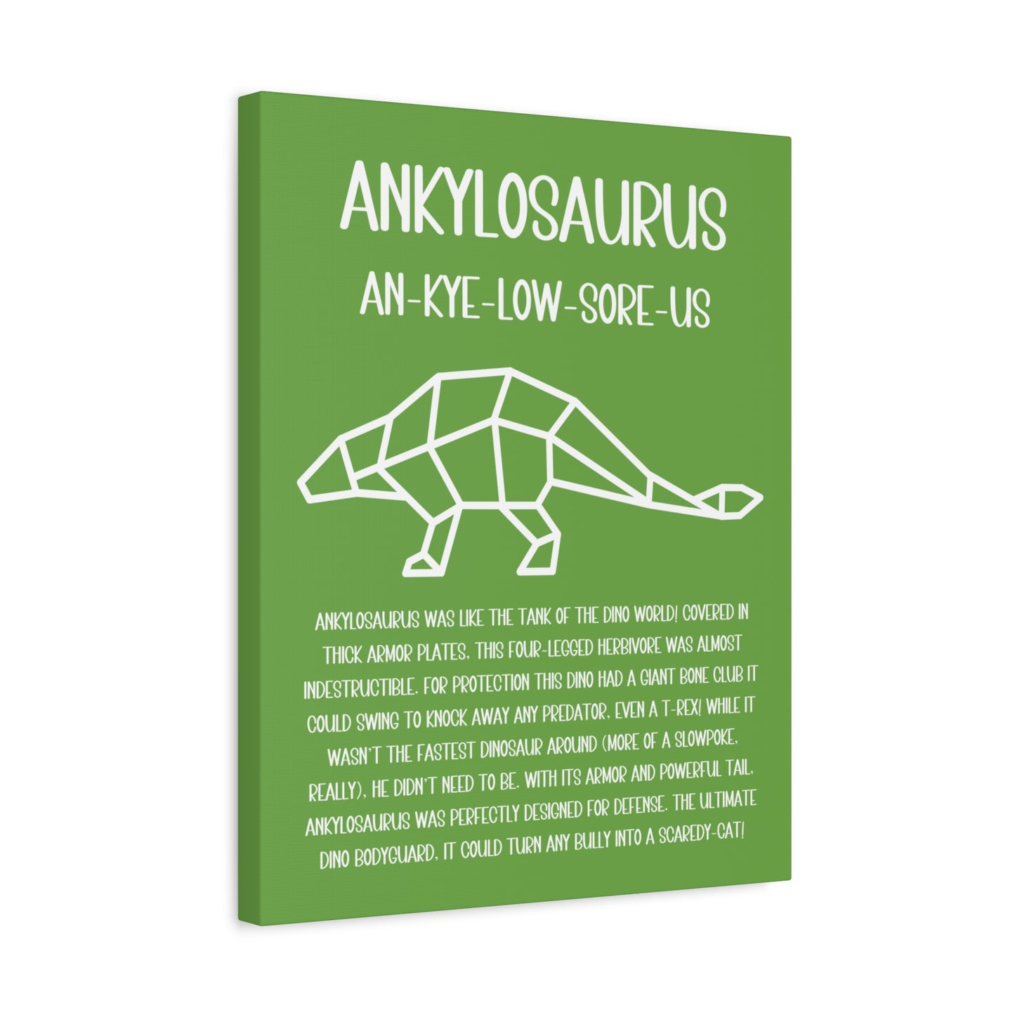 Polygon Outlined Ankylosaurus Vertical Matte Canvas Green, Stretched, 1.25" Amazing Gift for the Dino Lover in your life