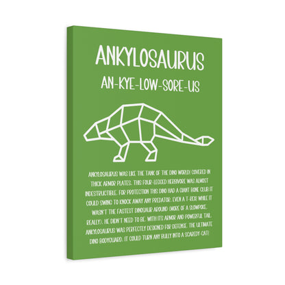 Polygon Outlined Ankylosaurus Vertical Matte Canvas Green, Stretched, 1.25" Amazing Gift for the Dino Lover in your life