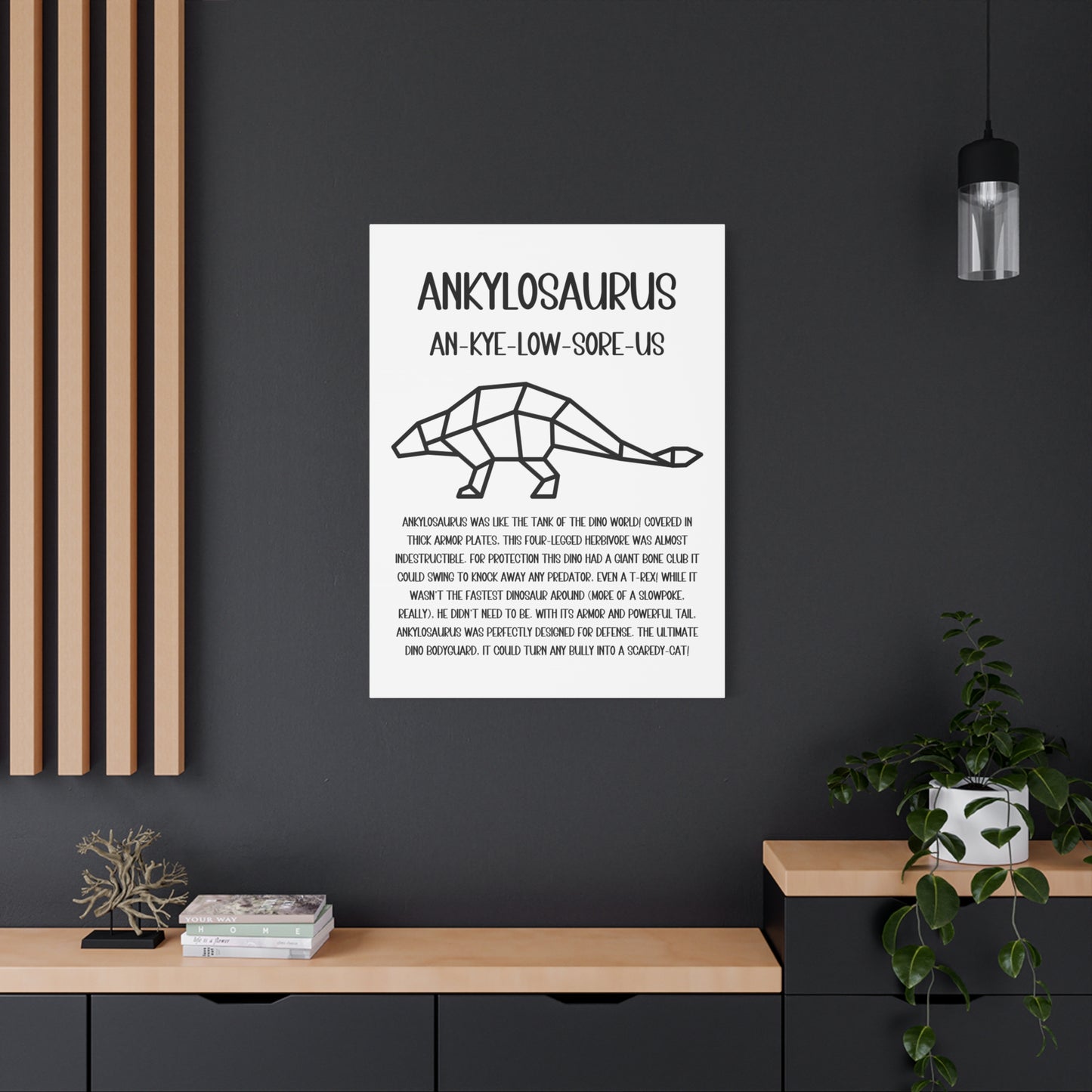 Polygon Outlined Ankylosaurus Vertical Matte Canvas White, Stretched, 1.25" Amazing Gift for the Dino Lover in your life