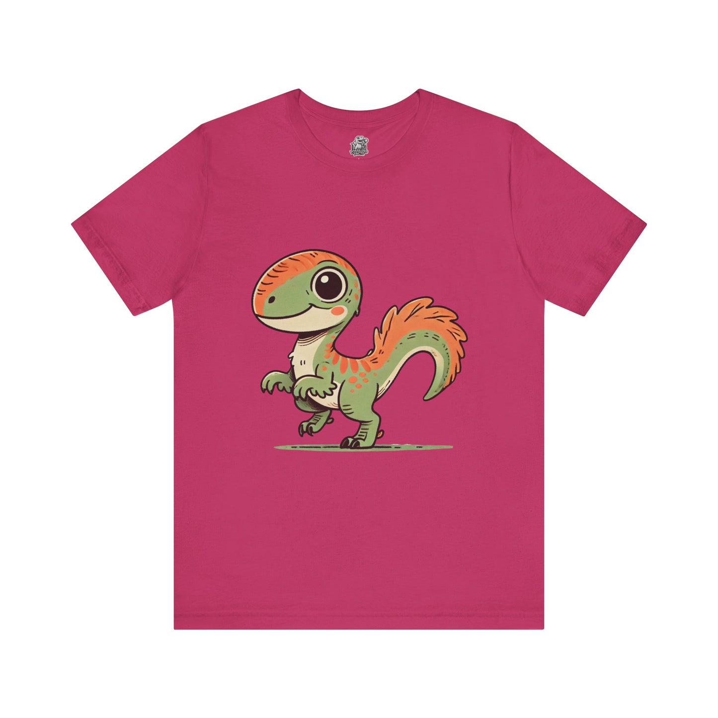 Charming Green & Orange Velociraptor Tee – Dino Delight for All Ages! 🦖🍃🧡 - Unisex Jersey Short Sleeve Tee Super Comfy Dino T-Shirt Gift