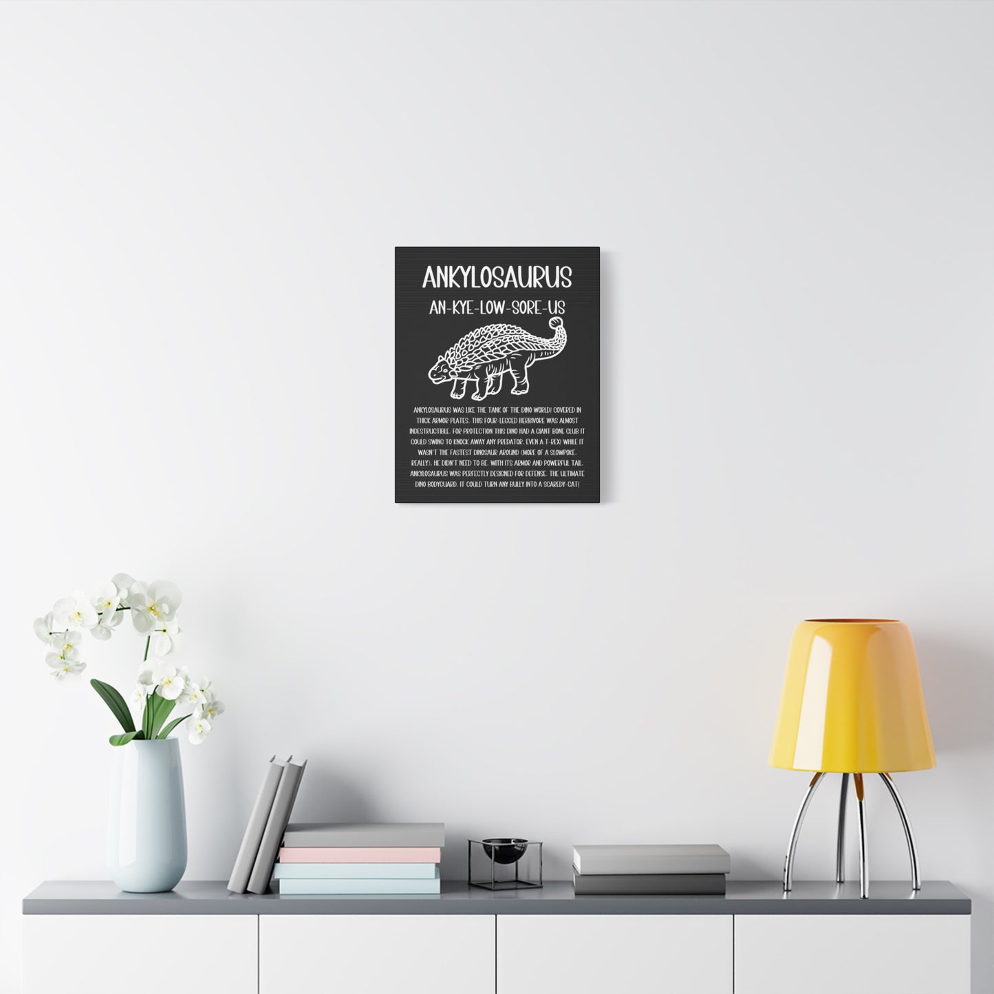 Outlined Ankylosaurus Vertical Matte Canvas Black, Stretched, 1.25" Amazing Gift for the Dino Lover in your life