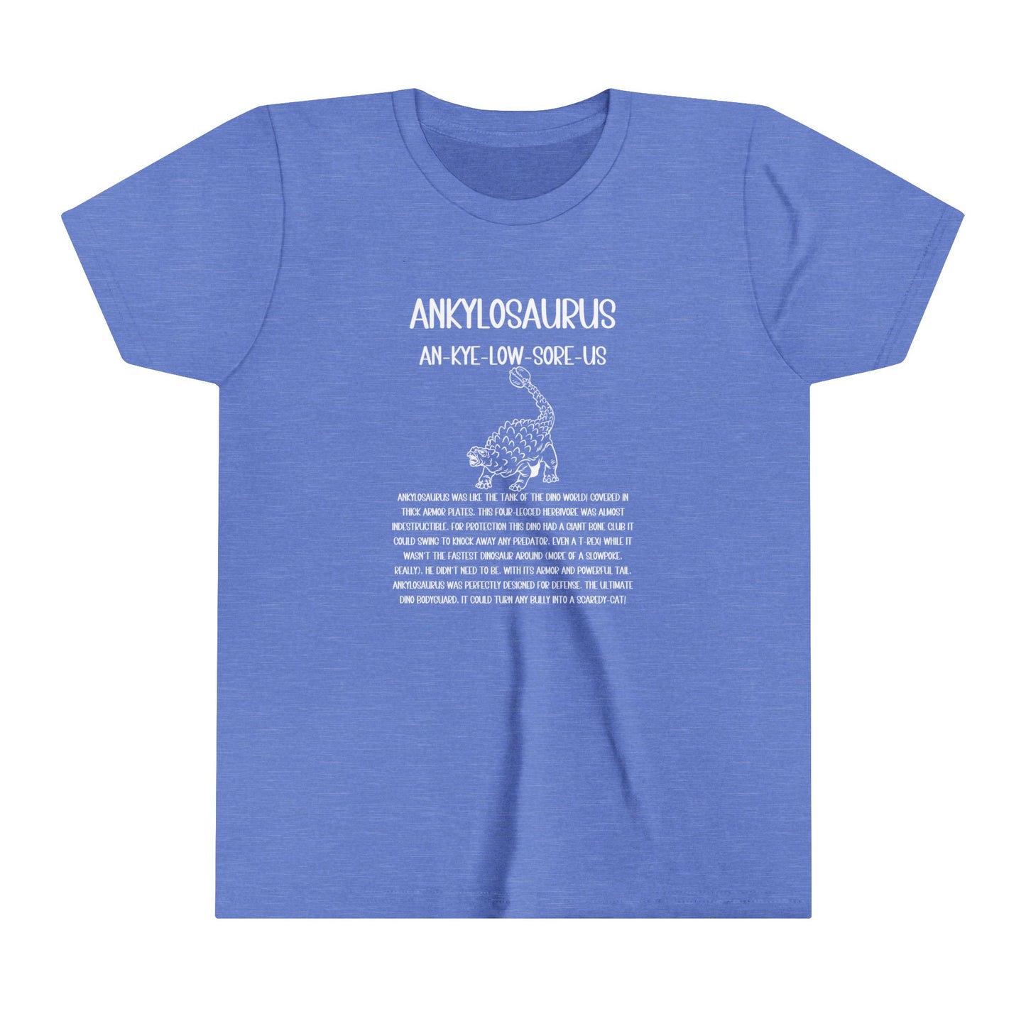 Youth Defensive Ankylosaurus T-Shirt with Detailed White Graphics - Unisex Jersey Short Sleeve Tee Super Comfy Dino T-Shirt Gift