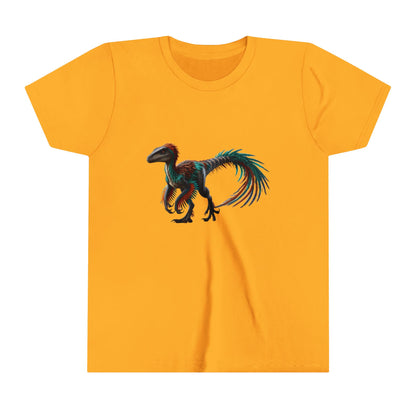 Youth Bright & Bold Velociraptor Tee – Adorable Dino Fun in Orange & Green! 🦖🍊🌿 - Unisex Jersey Short Sleeve Tee Super Comfy Dino T-Shirt Gift