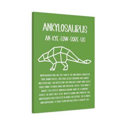 Polygon Outlined Ankylosaurus Vertical Matte Canvas Green, Stretched, 1.25" Amazing Gift for the Dino Lover in your life