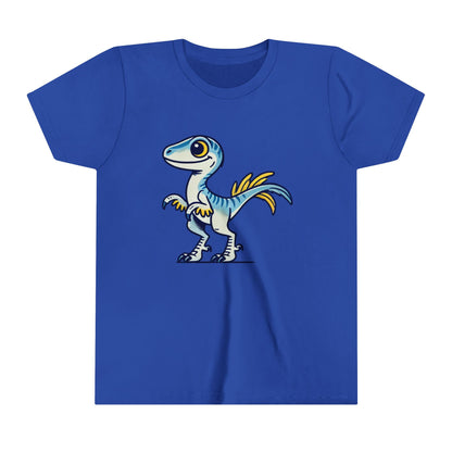 YouthPlayful Blue & Yellow Velociraptor Tee – Dino Fun for All Ages! 🦖💙💛 - Unisex Jersey Short Sleeve Tee Super Comfy Dino T-Shirt Gift