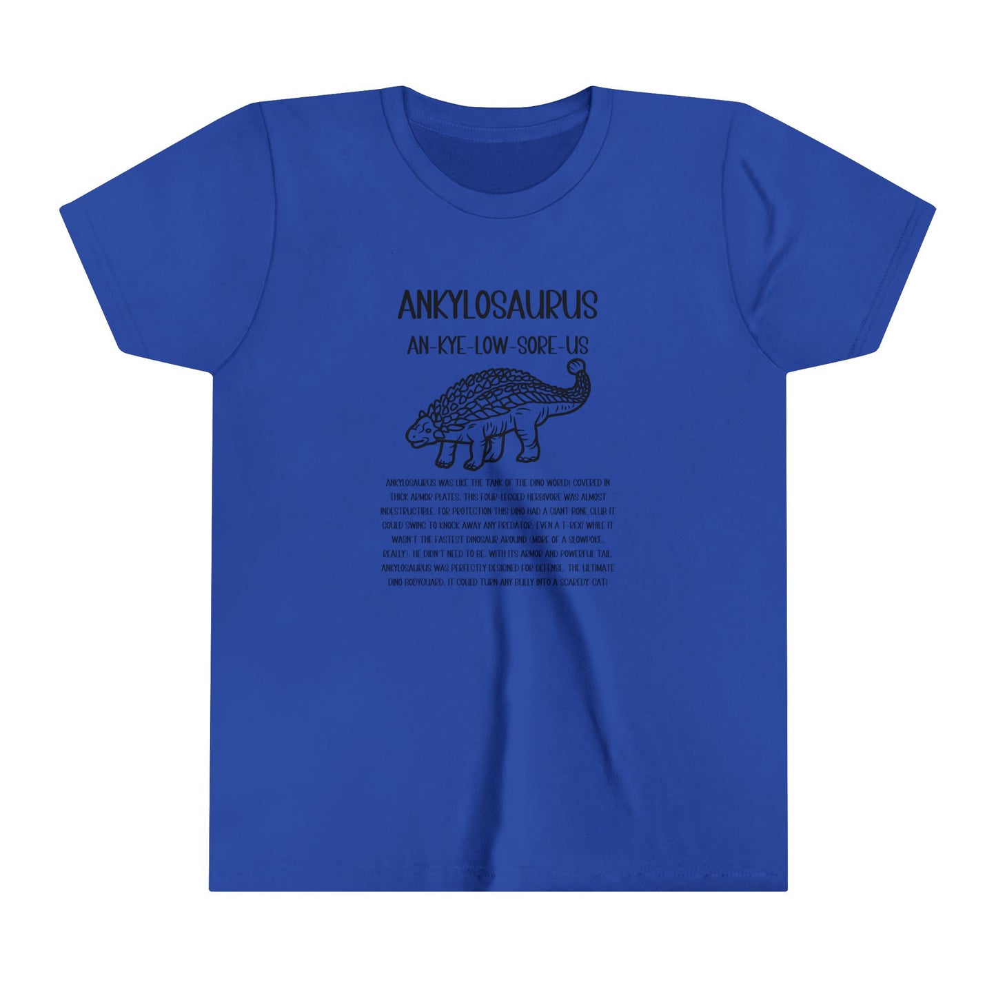 Copy of Youth Outlined Ankylosaurus T-Shirt with Black Graphics - Unisex Jersey Short Sleeve Tee Super Comfy Dino T-Shirt Gift