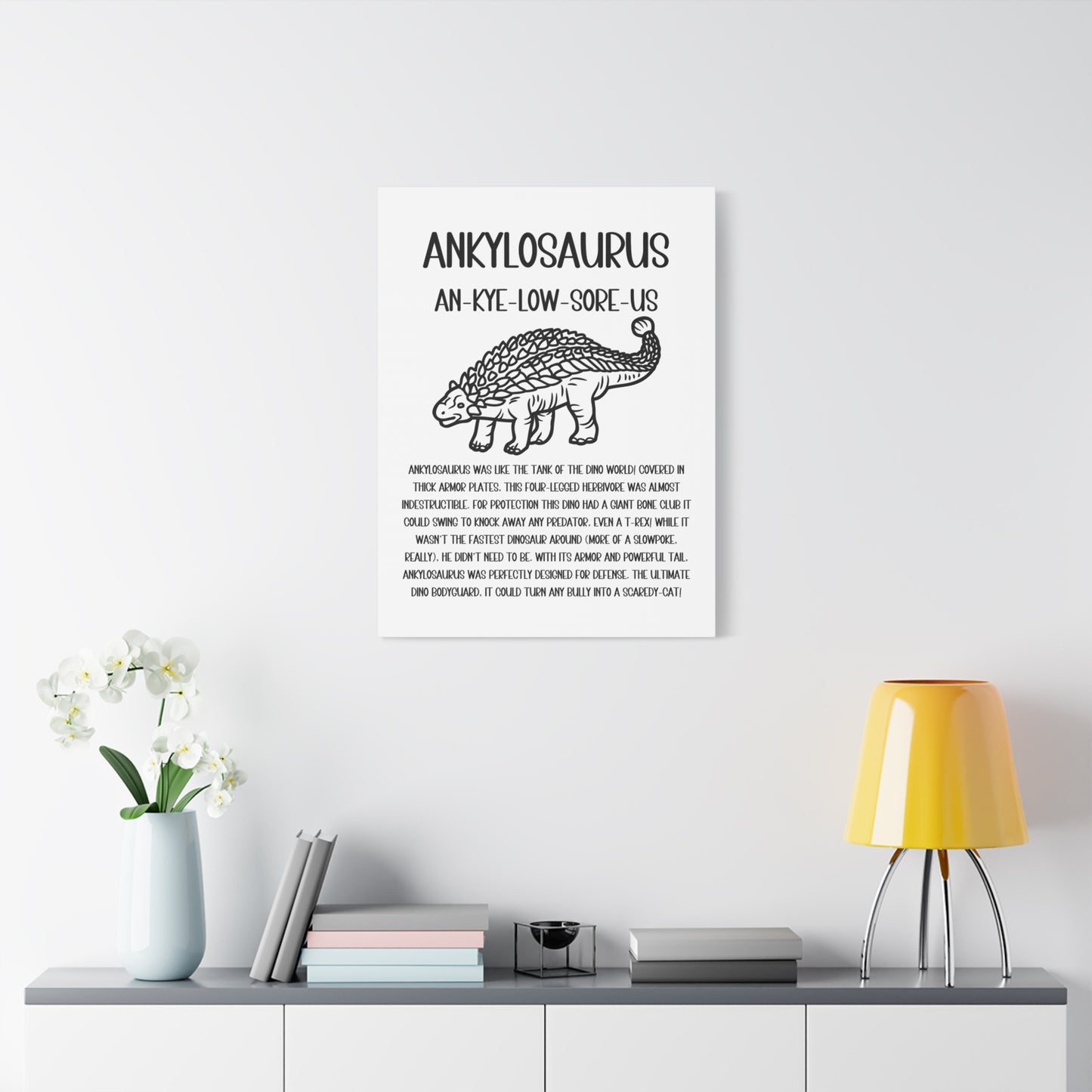 Outlined Ankylosaurus Vertical Matte Canvas White, Stretched, 1.25" Amazing Gift for the Dino Lover in your life