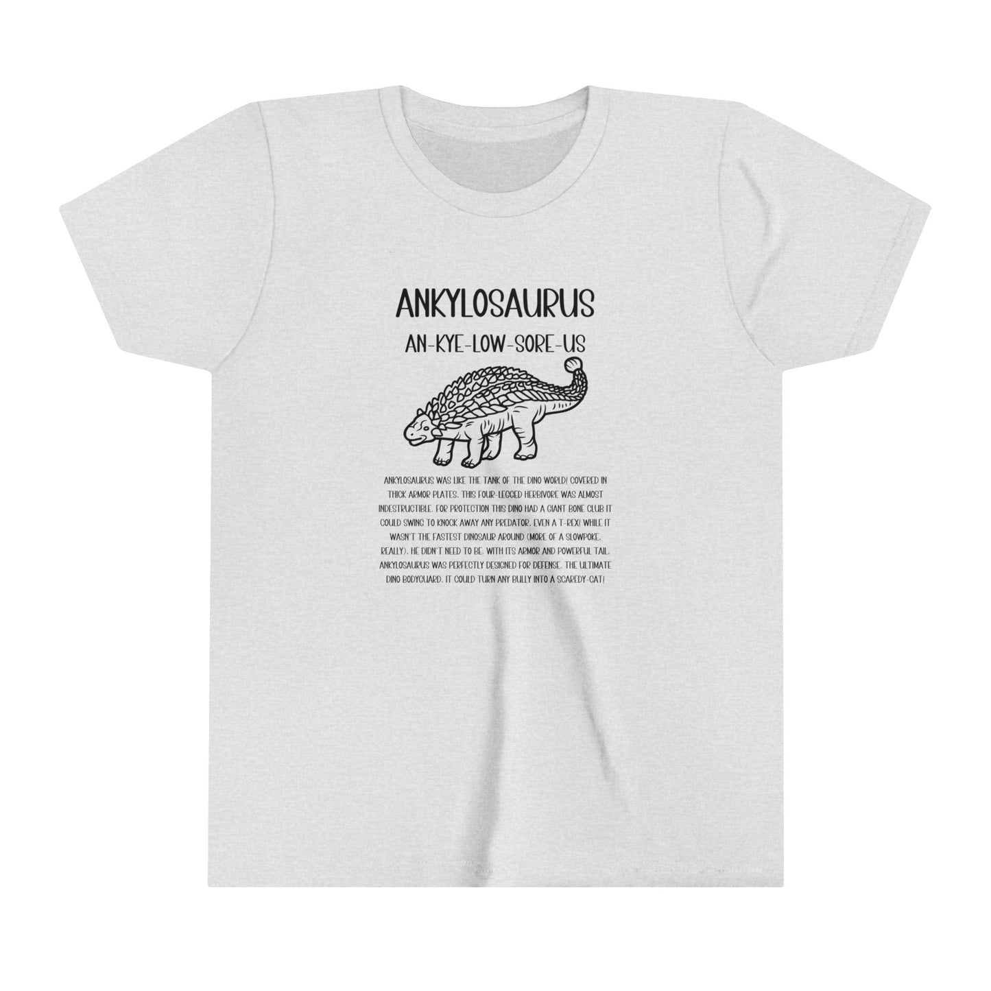 Copy of Youth Outlined Ankylosaurus T-Shirt with Black Graphics - Unisex Jersey Short Sleeve Tee Super Comfy Dino T-Shirt Gift