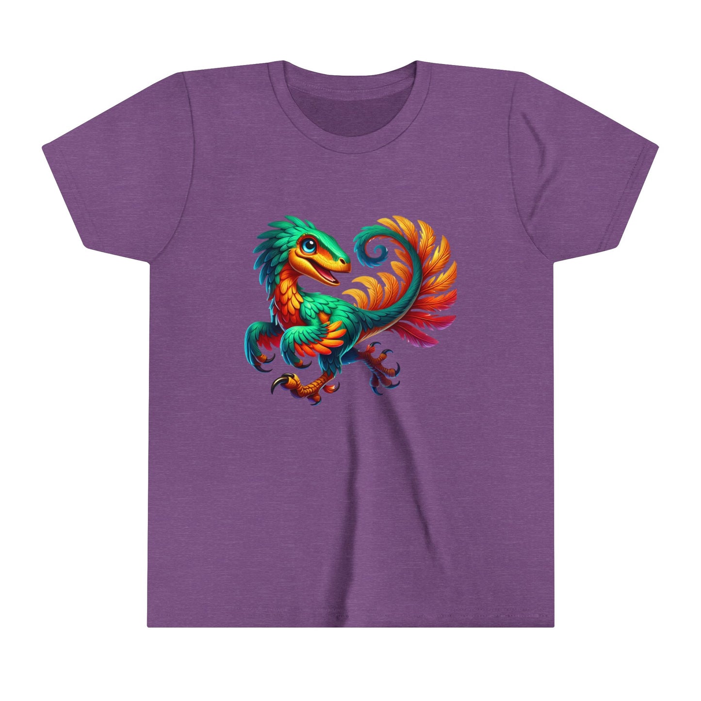 Youth Exotic Rainbow-Feathered Velociraptor  – Stunningly Realistic & Playful - Unisex Jersey Short Sleeve Tee Super Comfy Dino T-Shirt Gift