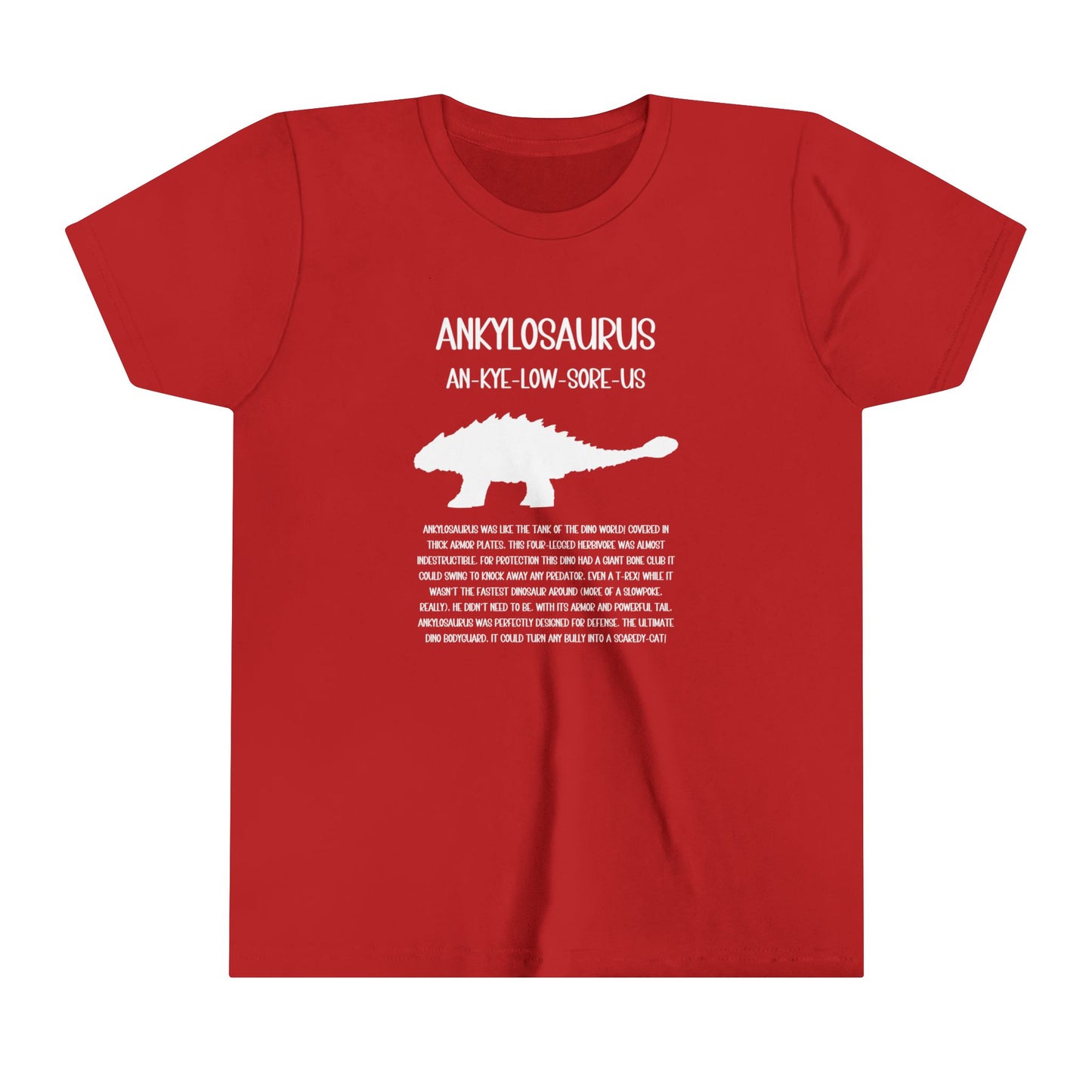 Youth Ankylosaurus T-Shirt with Detailed White Graphics - Unisex Jersey Short Sleeve Tee Super Comfy Dino T-Shirt Gift