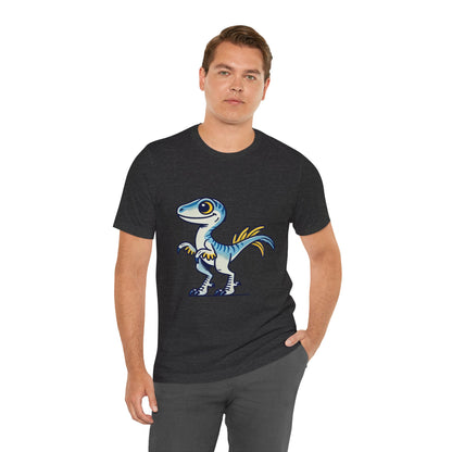 Playful Blue & Yellow Velociraptor Tee – Dino Fun for All Ages! 🦖💙💛 - Unisex Jersey Short Sleeve Tee Super Comfy Dino T-Shirt Gift