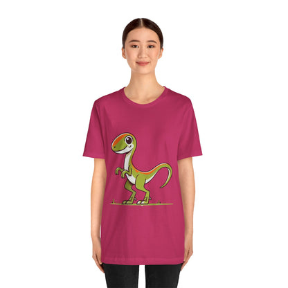 Playful Green Cartoon Velociraptor - Unisex Jersey Short Sleeve Tee Super Comfy Dino T-Shirt Gift