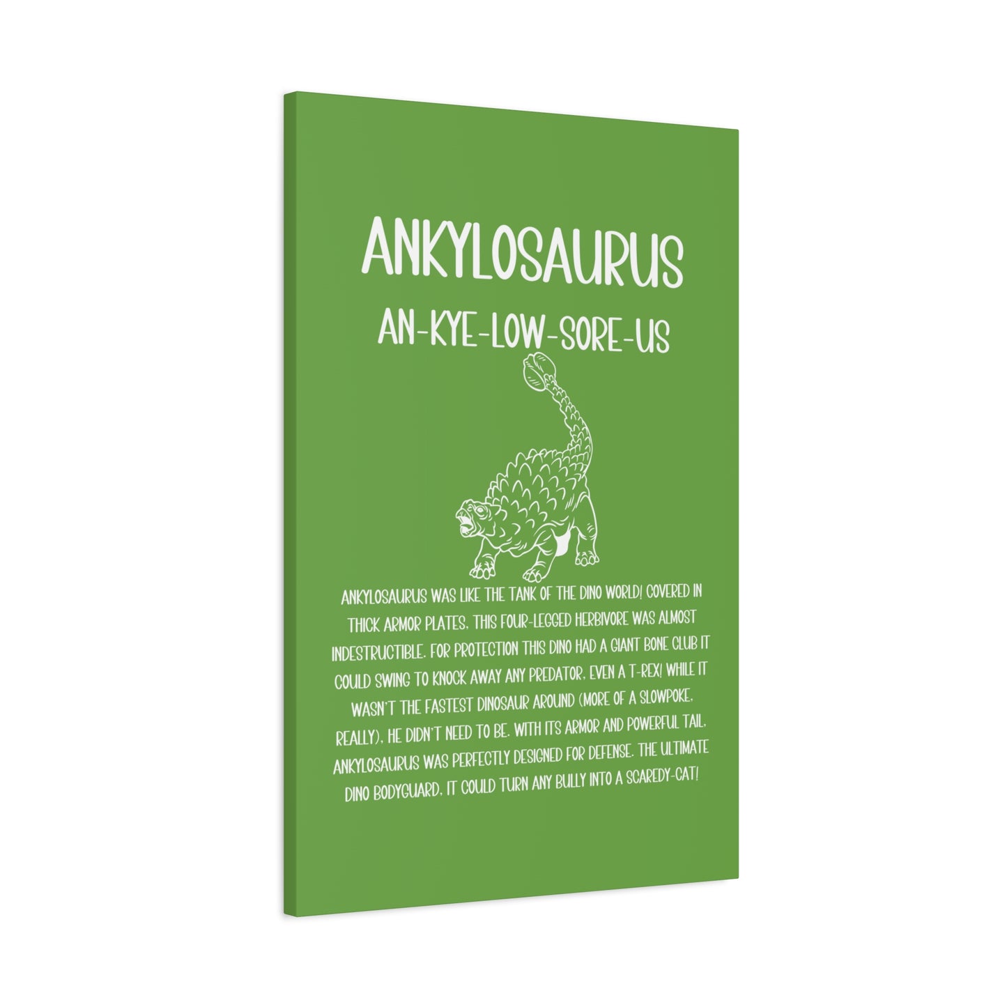 Defensive Ankylosaurus Vertical Matte Canvas Green, Stretched, 1.25" Amazing Gift for the Dino Lover in your life