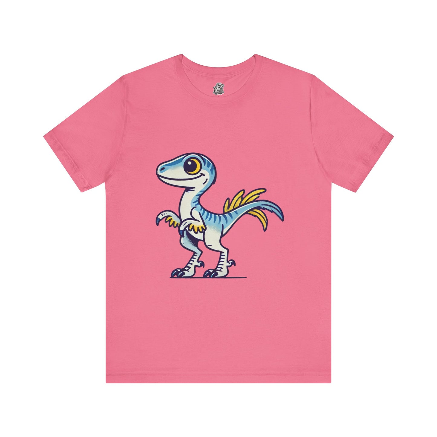 Playful Blue & Yellow Velociraptor Tee – Dino Fun for All Ages! 🦖💙💛 - Unisex Jersey Short Sleeve Tee Super Comfy Dino T-Shirt Gift