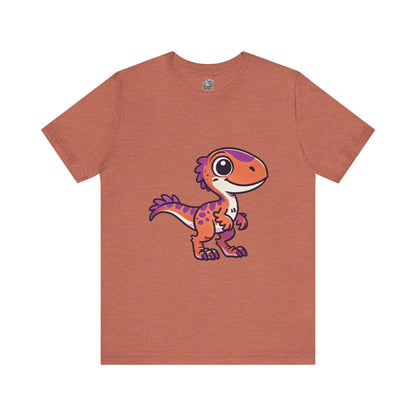 Adorable Cartoon Velociraptor Tee – Cute Dino Fun for All Ages! 🦖💜🧡 - Unisex Jersey Short Sleeve Tee Super Comfy Dino T-Shirt Gift