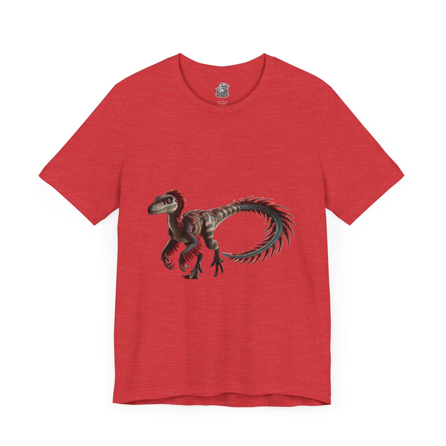 Fierce & Fiery Feathered Velociraptor Tee – Unleash Bold Dino Energy! 🦖🔥🌺 - Unisex Jersey Short Sleeve Tee Super Comfy Dino T-Shirt Gift