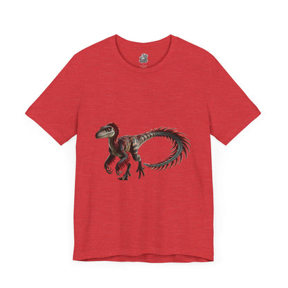 Fierce & Fiery Feathered Velociraptor Tee – Unleash Bold Dino Energy! 🦖🔥🌺 - Unisex Jersey Short Sleeve Tee Super Comfy Dino T-Shirt Gift