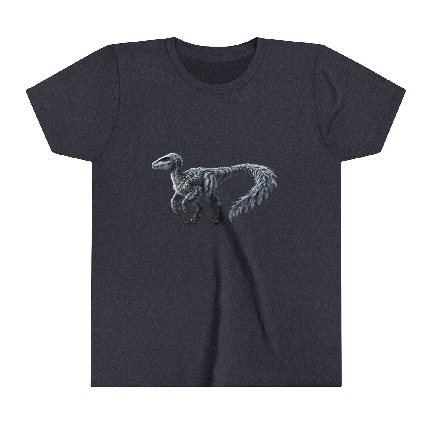 Youth Stunning Feathered Velociraptor Tee – Bold Jungle Colors & Fierce Dino Style! 🦖🍂🌌 - Unisex Jersey Short Sleeve Tee Super Comfy Dino T-Shirt Gift