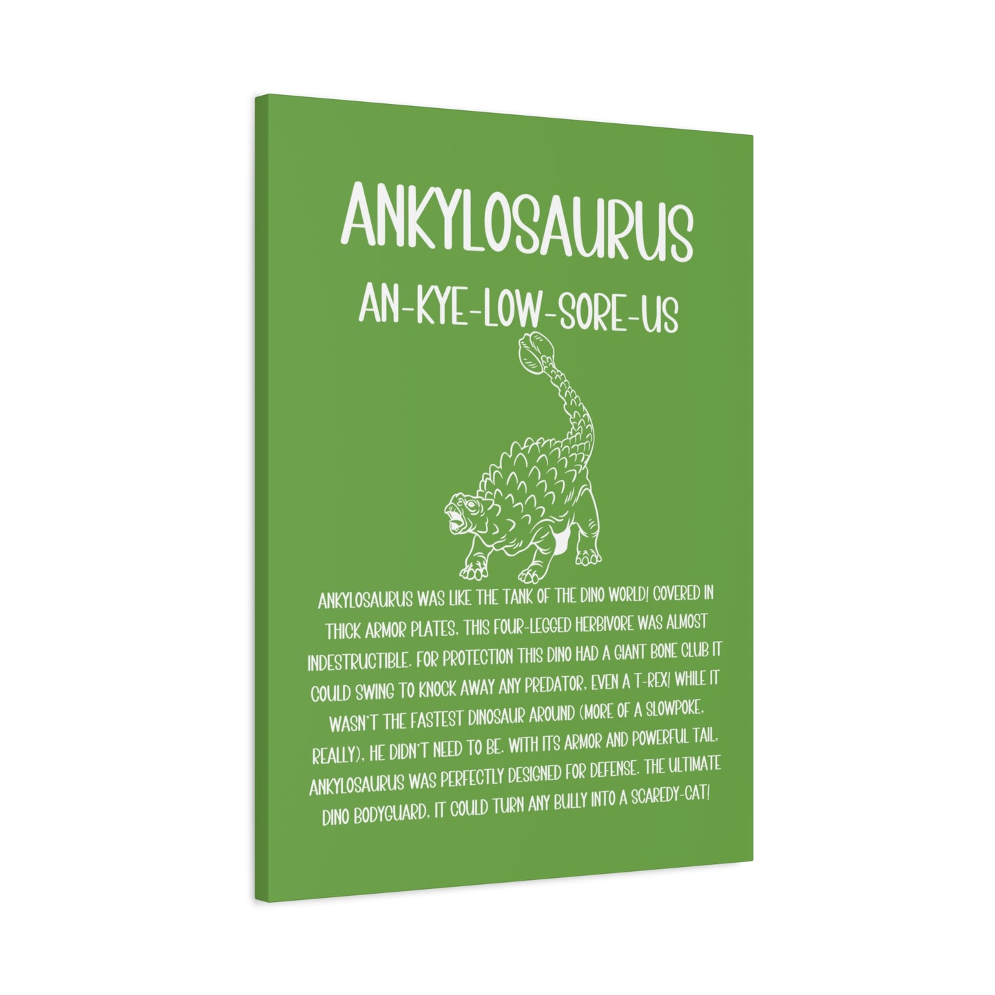 Defensive Ankylosaurus Vertical Matte Canvas Green, Stretched, 1.25" Amazing Gift for the Dino Lover in your life